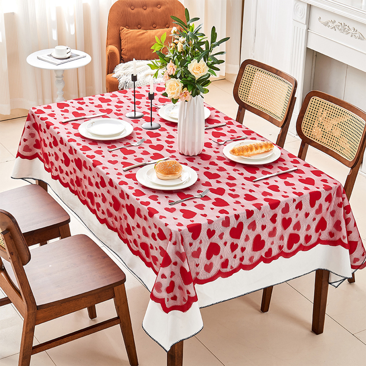 Transfronterizos de urdimbre encaje amor día de San Valentín tabla de mesa rectangular bandeja cojín set de decoración de vacaciones fábrica en stock
