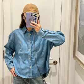 法式小众26年早秋新款老钱风刺绣水洗牛仔长袖衬衫宽松休闲外套女