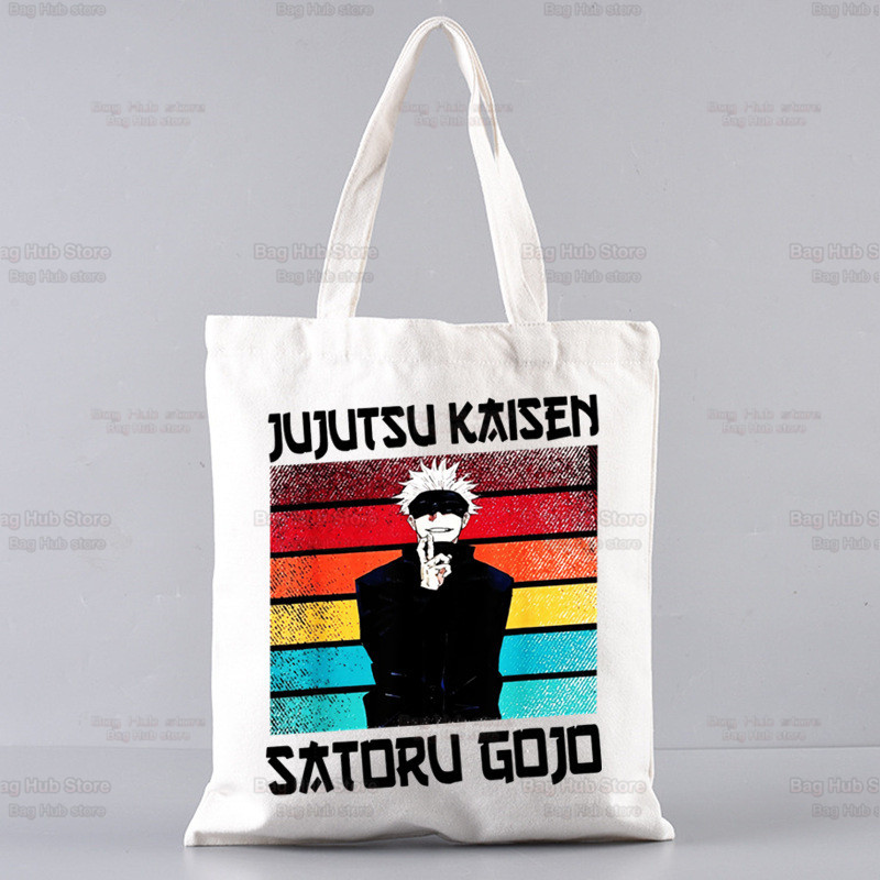 Jujutsu Kaisen Gojo Goku impresa bolsa de lona Harajuku bolso de hombro bolso de moda estudiante bolsa de compras