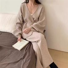 开衫毛衣女外套2025秋冬新款宽松小个子女士长款跨境针织上衣套装