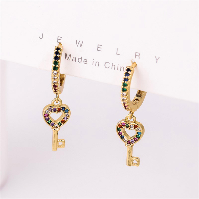 Korean Simple Cute Copper Inlaid Zirconium Key Earrings display picture 4