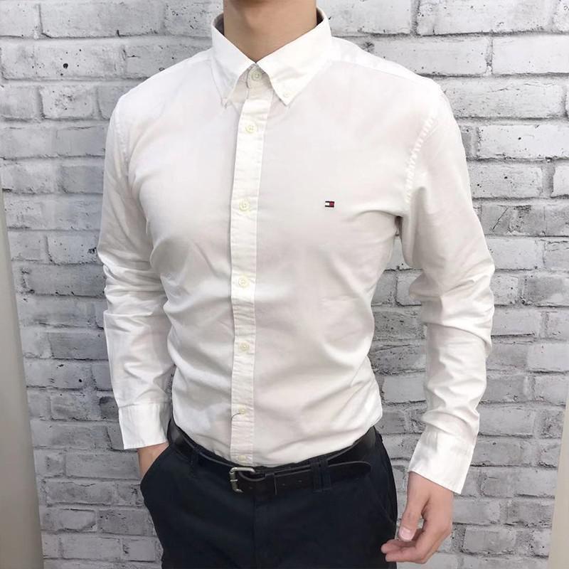 Tommy Tommy Men's Long-sleeved Shirt Light Luxury High-end Business Casual Middle-aged Buckle Collar All-match Oxford Spinning Shirt