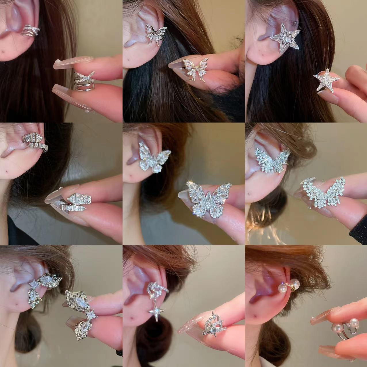 Pinzas para la oreja de mariposa multicapa de sensación de alta calidad estilo ins 2024 nuevas pinzas para la oreja sin agujeros para la oreja