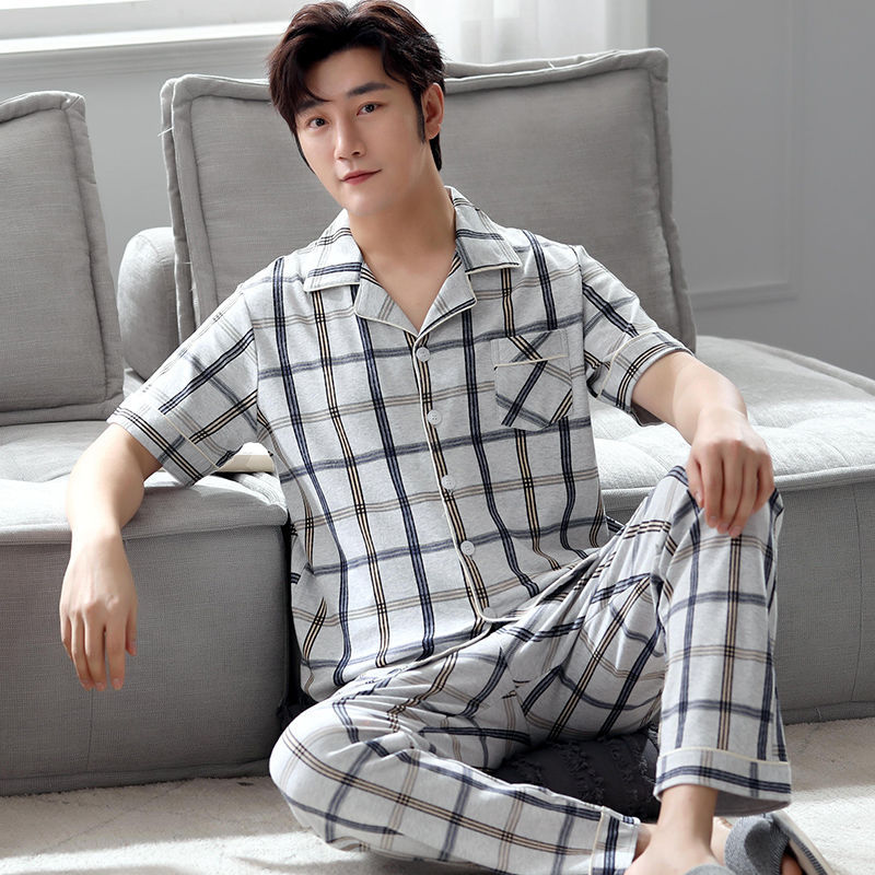 Pijamas de hombre verano 100% algodón pantalones de manga corta más el tamaño de los hombres de verano Delgado al aire libre homewear