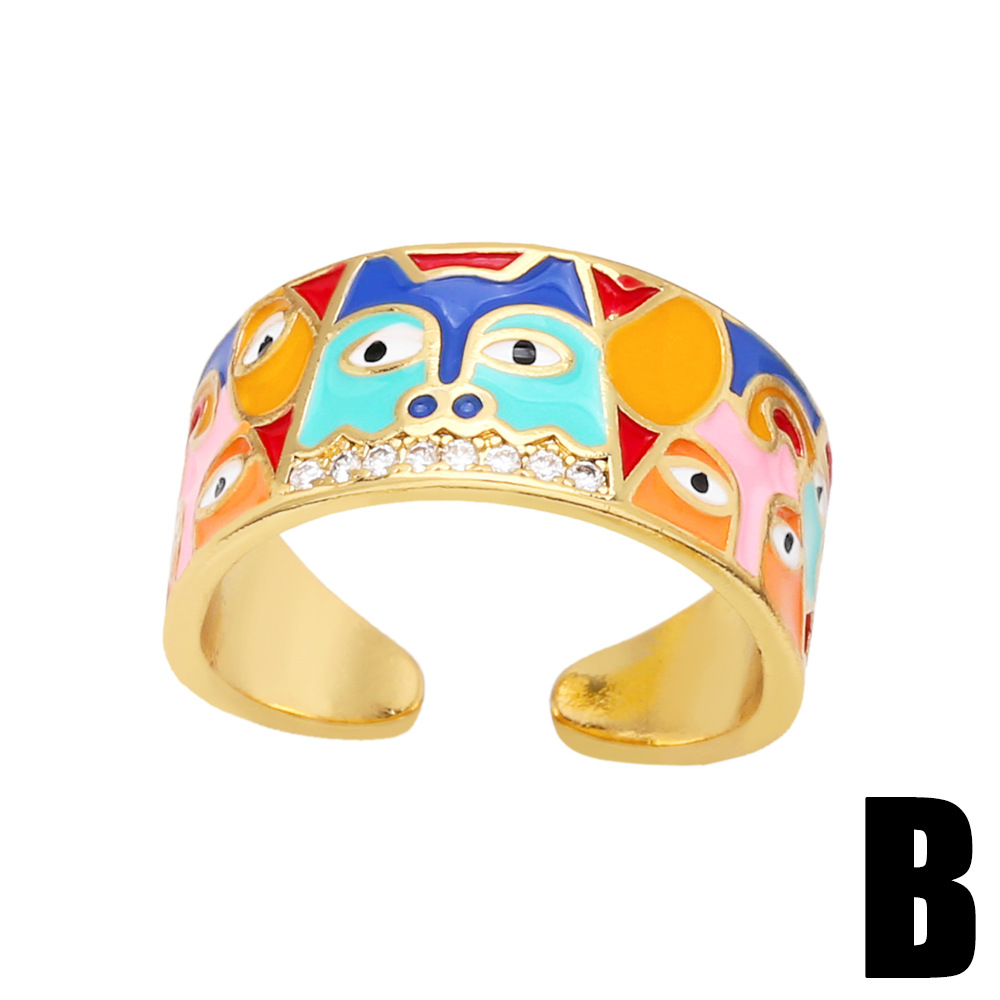 New Dog Pattern Colorful Dripping Oil Copper 18K Gold-plated Adjustable Ring