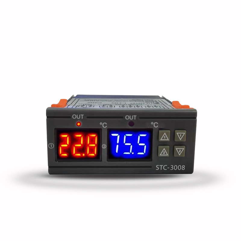 STC-3008 pantalla digital de la computadora inteligente de doble control termostato electrónico de doble pantalla de doble temperatura interruptor termostato ajustable