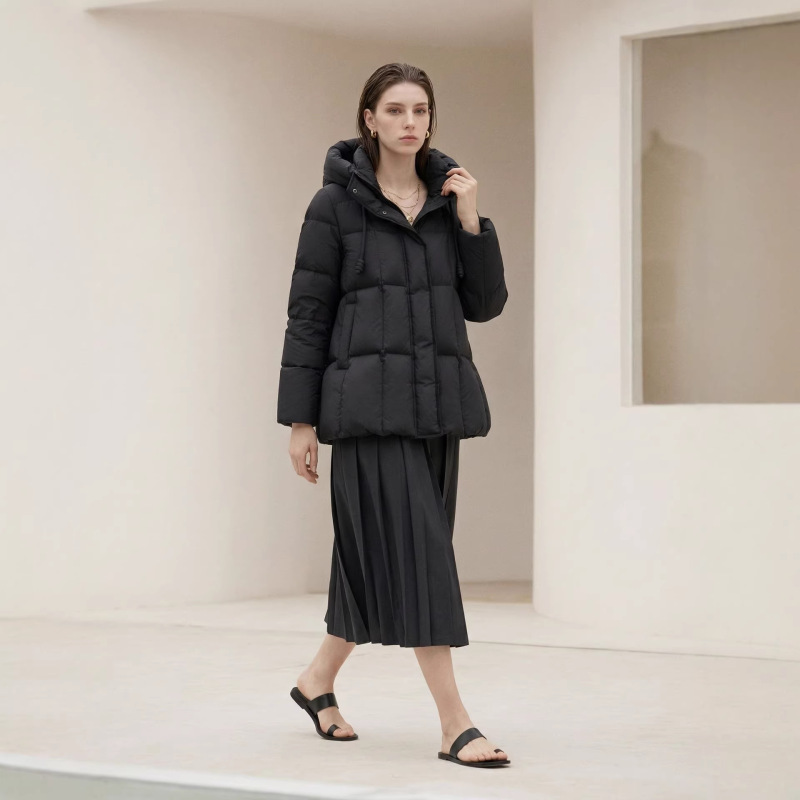 95% Polish Kruda White Goose down Puffer Jacket for Women, Mid-Length with Hood, Wholesale from Brand Supplier in Stock