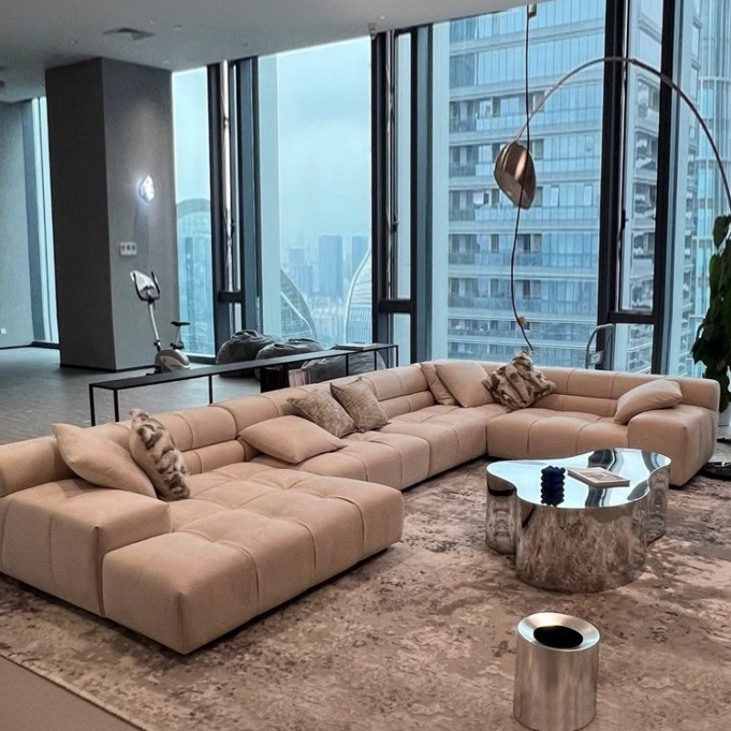 Italian Minimalist Frosted Fabric Puff Sofa Modern Simple Small Apartment Technology Fabric Sofa Living Room Tofu Block Sofa