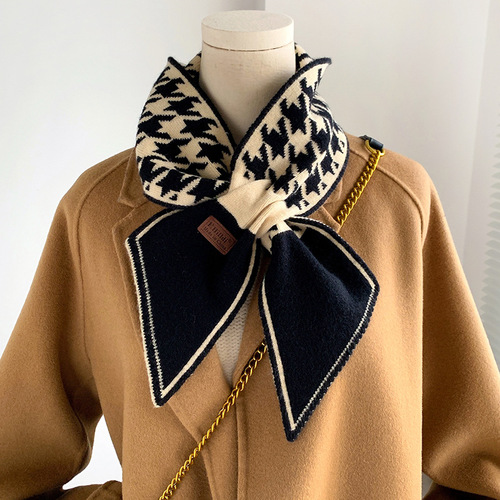  new Korean style houndstooth knitted wool student style scarf fashion decorative double-sided thickened scarf neck scarf