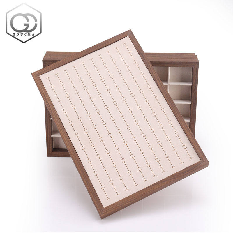 Black Walnut Wood Grain Jewelry Tray, Ring, Necklace, Bracelet Display Box, Off-White Velvet Stand, Jewelry Display Stand for Stalls Black Walnut Wood Grain Jewelry Tray, Ring, Necklace, Bracelet Display Box, Off-White Velvet Stand, Jewelry Display Stand for Stalls