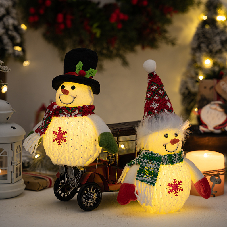 Weihnachtsschneemannfigur Deko Leuchtpuppe Weihnachtsschneeflocke mit Lichtern Schneemannfigur Kindergeschenk_voghion.com