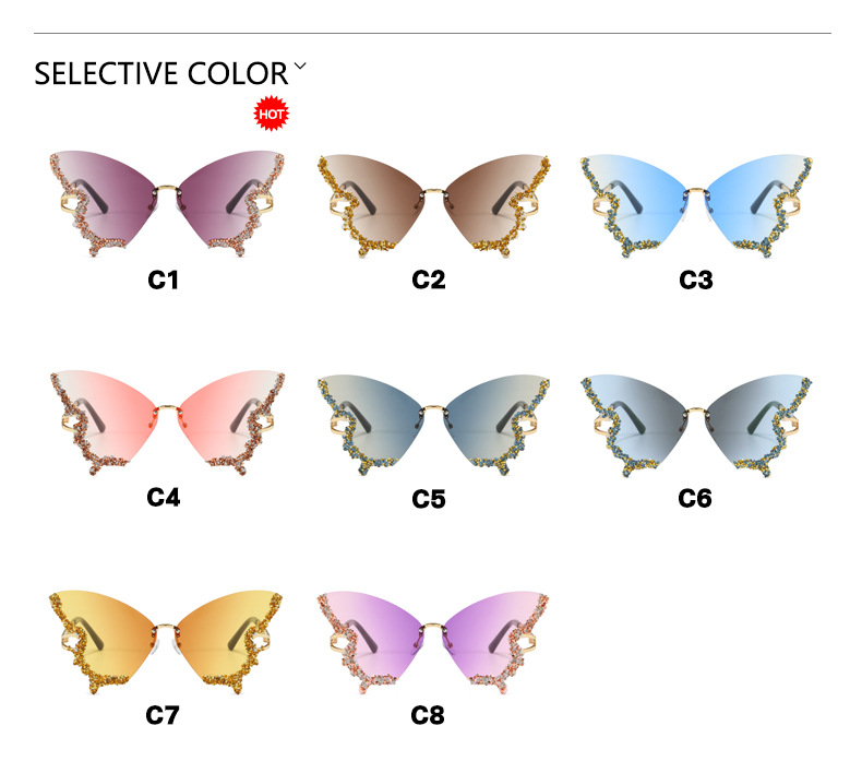 76g Weight Frameless Glasses Structure Sunglasses Classification PC, UV400 Protection Lens Material Butterfly Frame Glasses Style Travel, Party, Stage Occasion Butterfly Pattern All Seasons Season Women's Gender Personality, Hip-Hop, Street Style Personality Hip-Hop Street Butterfly PC UV400 Protection Butterfly Frame Frameless Women's Sunglasses 2