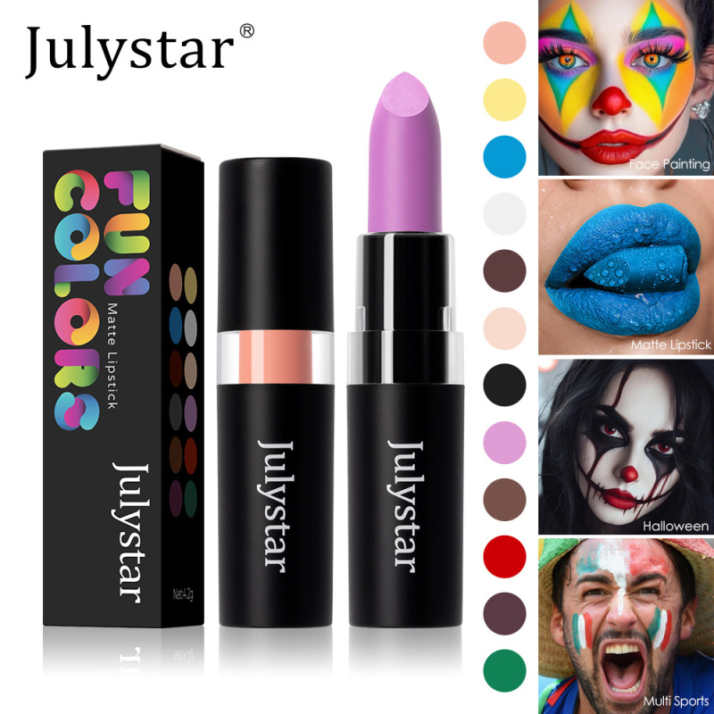 Cross-Border Popular Halloween Body Painting Lipstick Face Makeup 12 Colors Dark Matte Lip Gloss Lipstick