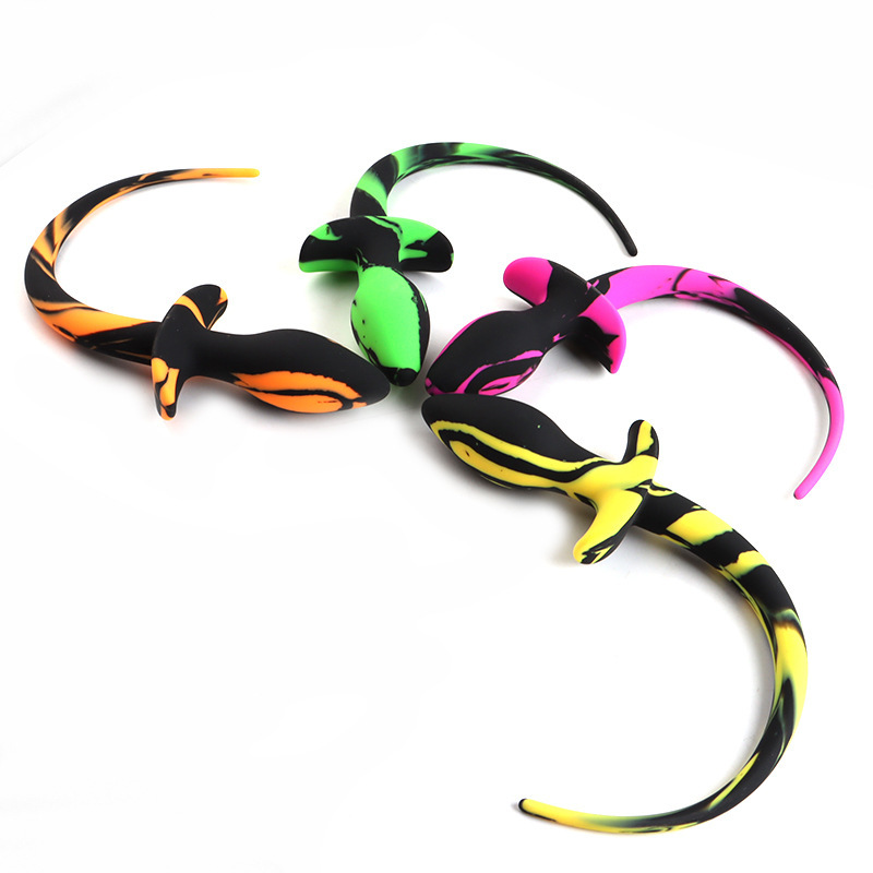 Dog Tail Silicone Anal Plug with Colorful Fluffy Tail, Adult Anal Training Toy — detail image 10