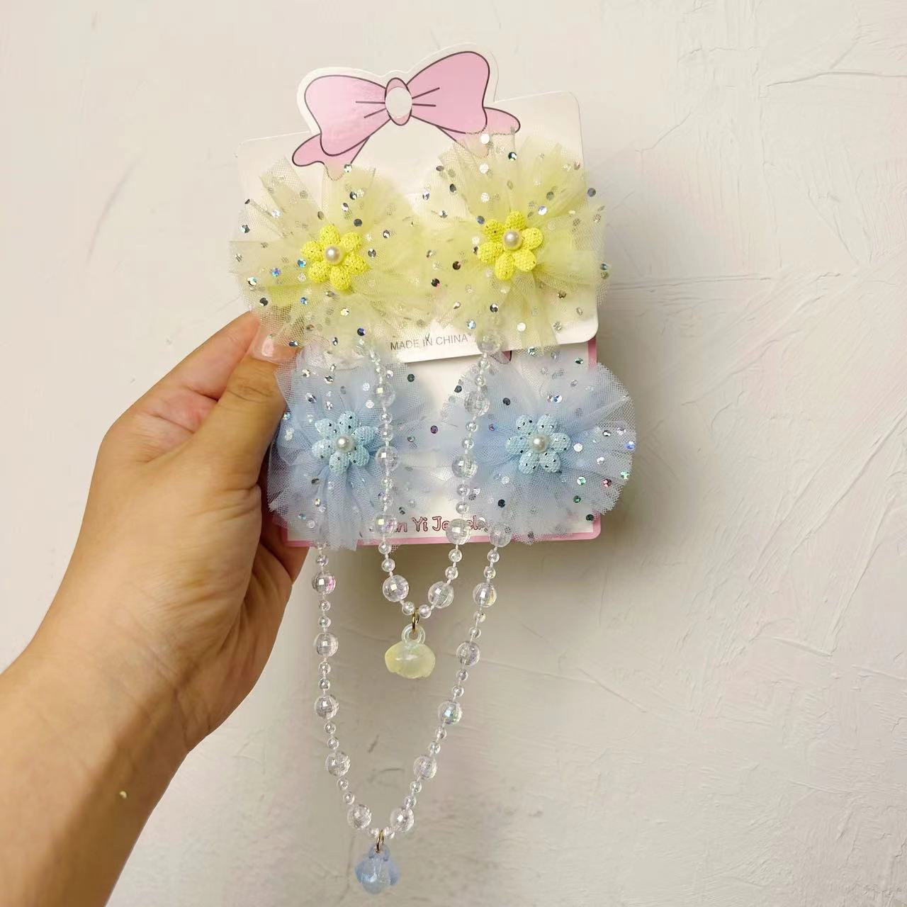 Flores de malla para niños nuevas tarjetas de cabello de niña super inmortal bebé trenzado cadena de cabello adornamiento de cabello estilo chino clip de ropa Han