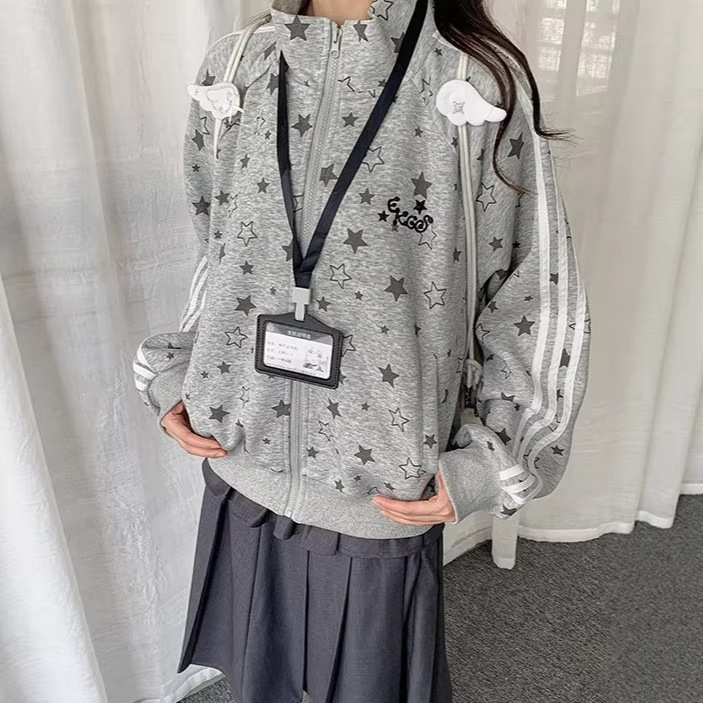 American-Style Y2K Light Asian-Style Full-Print Star Sports Sweatshirt for Women, 2026 Spring and Autumn Slim-Fit Versatile Zip-Up Jacket American-Style Y2K Light Asian-Style Full-Print Star Sports Sweatshirt for Women, 2026 Spring and Autumn Slim-Fit Versatile Zip-Up Jacket