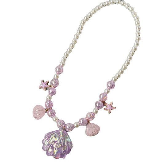 Cartoon Fresh Children's Pearl Mermaid Large Shell Oil Dropping Starfish Pendant Baby Princess Sweater Chain Necklace Jewelry