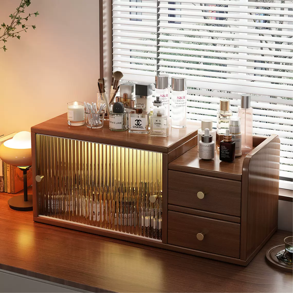 桌面置物架多层收纳架卧室桌上小型化妆品防尘玻璃柜简易整理架子