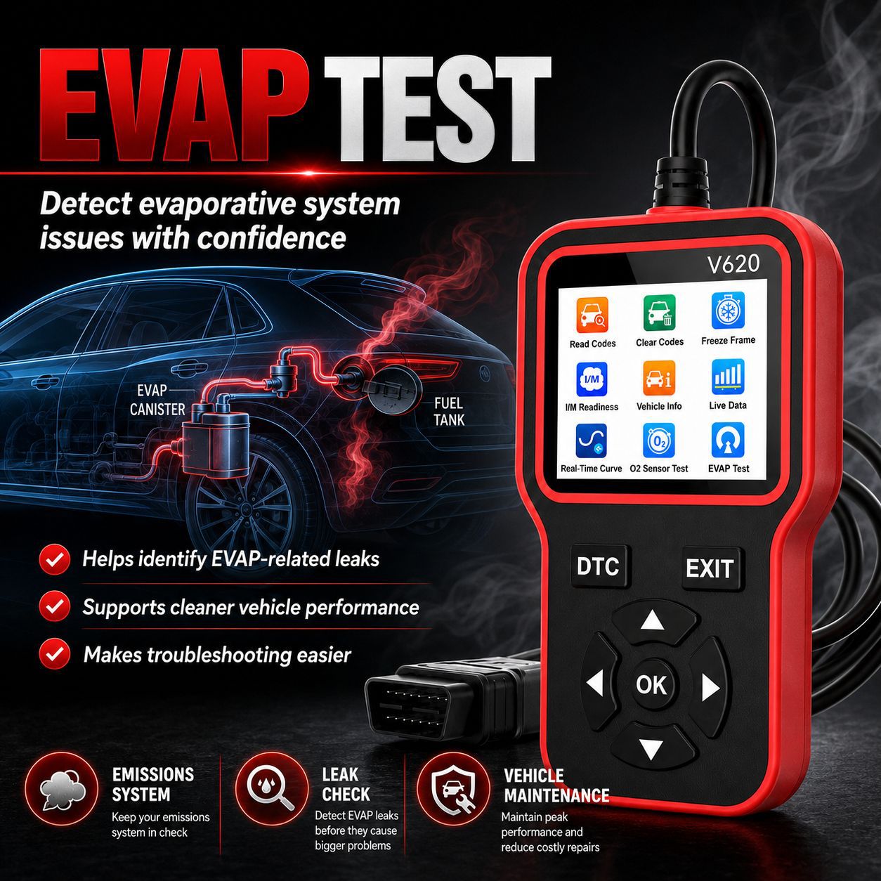 V620 car fault detector diagnostic device OBD2 decoder eraser universal display screen precise decoding