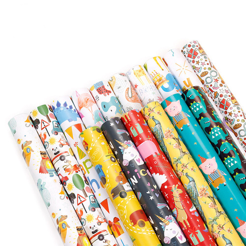 Manufacturers directly supply cartoon gift packaging paper copper plate paper printing birthday and Valentine's Day gift paper wholesale diy set