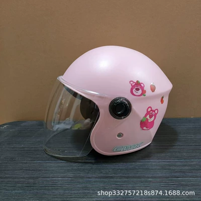 3c certified children's helmet boy 6-12 years old winter female electric battery car four seasons universal safety motorcycle helmet (Motosiklet kaskı (dəbilqə)) - pink-strawberry-bear-transparent-long-mirror