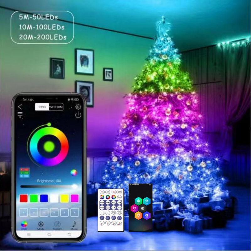 Cross-Border Supply of New Led Point Control Bluetooth App Colorful Remote Control Leather Wire Light String Christmas Tree Holiday Decoration Rgb