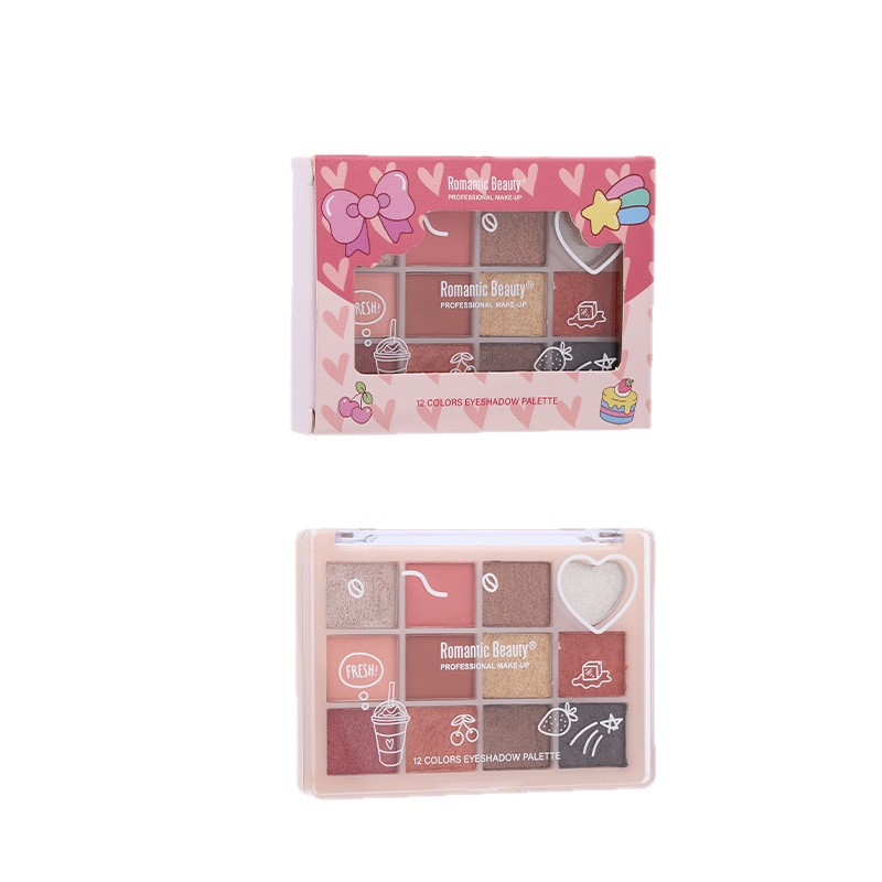 Transfronterizo de doce colores de la sombra de ojos de amor perla de maquillaje de ojos de color brillante brillo marrón duradero maquillaje de belleza
