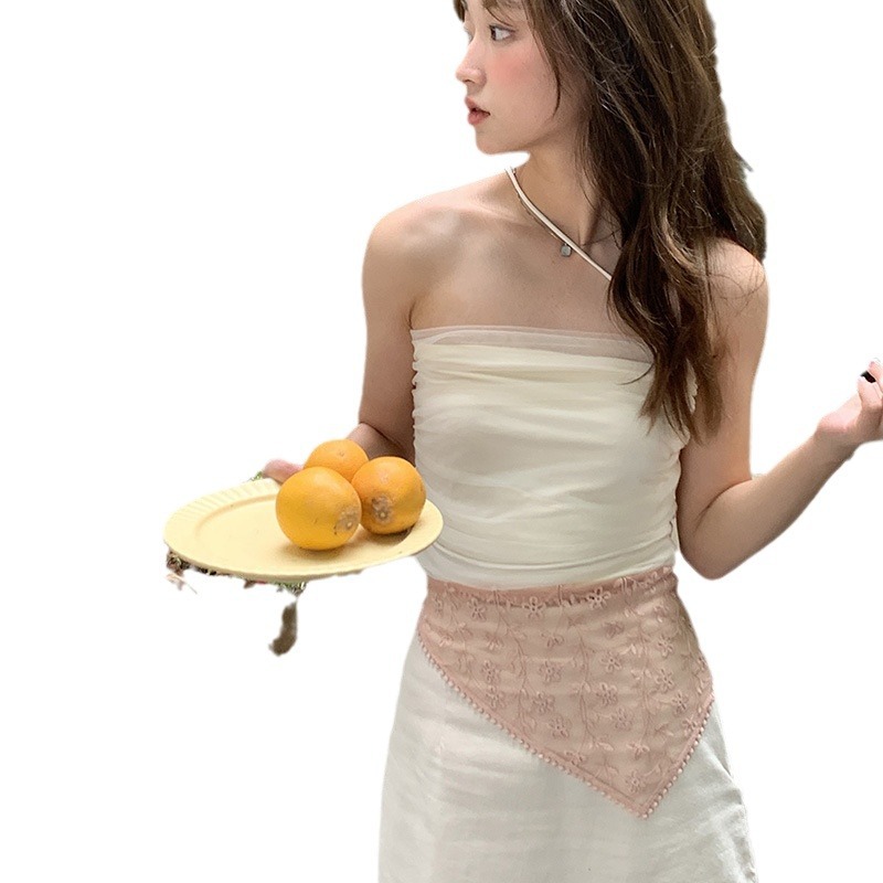 Retro Mori lindo dulce encaje triángulo bufanda primavera y verano francés bordado pequeña flor todo partido decorativo pañuelo banda para el cabello