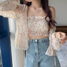 防晒外套女/有吊带套2021韩版新款荷叶边防晒开衫修身雪纺防晒衣