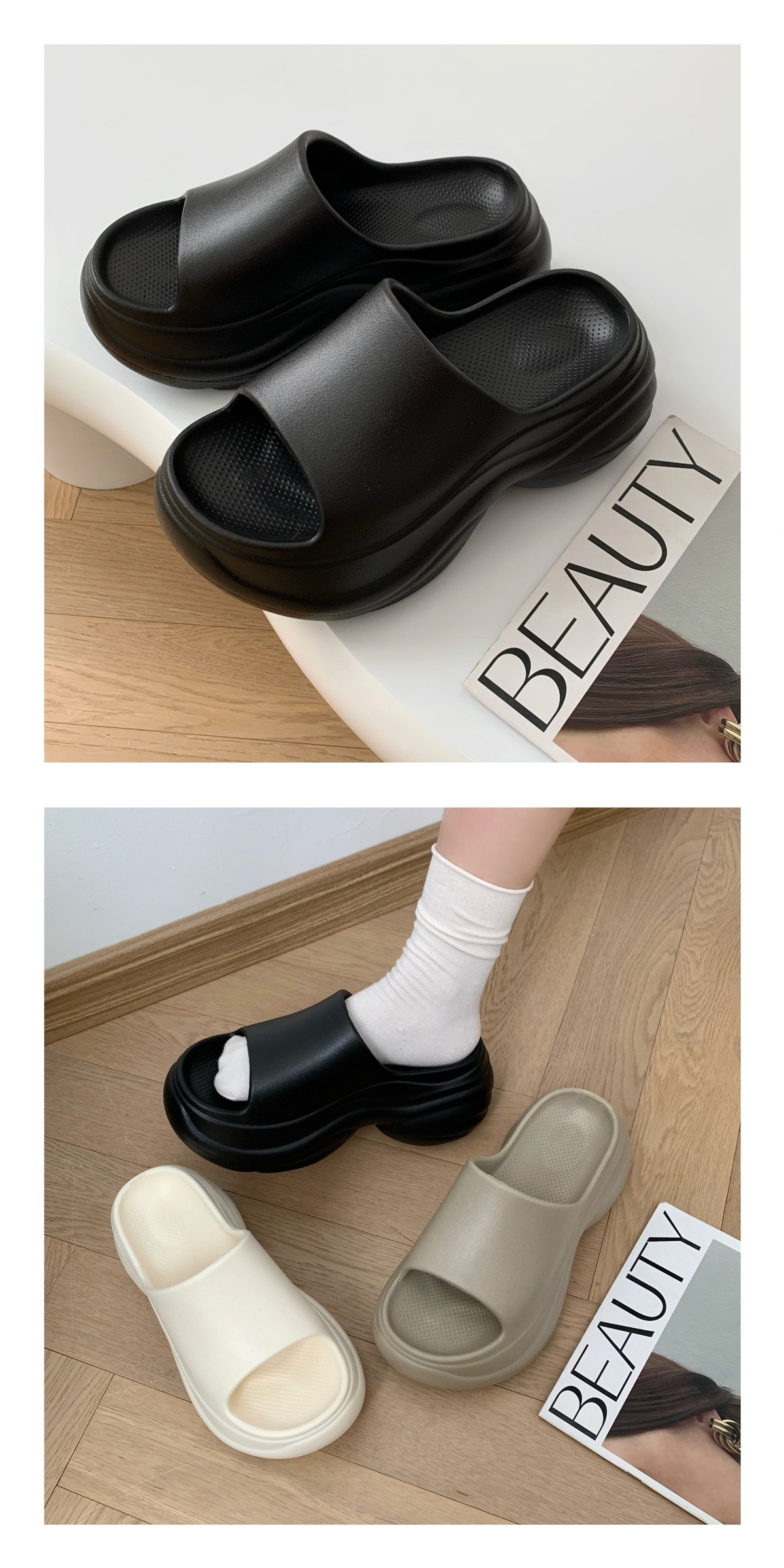 Women's Summer Slippers EVA Non-Slip Thick Soled Height Increasing Fashionable Versatile Home Wear High-End_vogvips.com