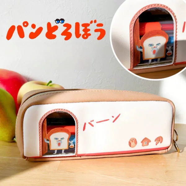 Japanese Bread Thief Pencil Case Cartoon Cute Transparent Double Bag Large Capacity Student Pencil Case Stationery Storage Bag