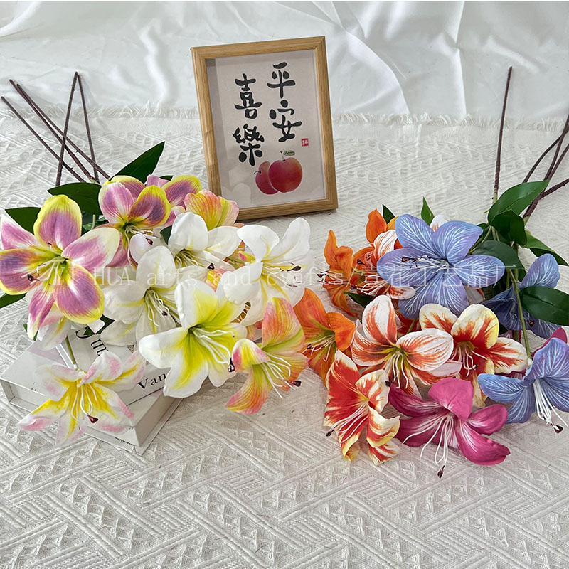 3头小百合花 仿真花 高档绢布手感 塑料假花胶花摆件客厅婚庆装饰