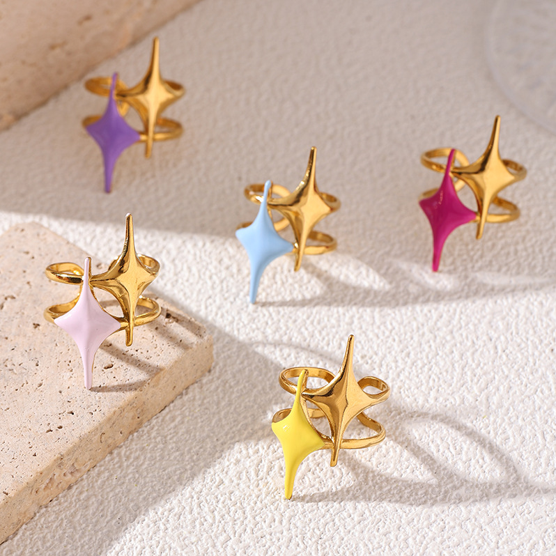 Anillo de goteo de color de acero inoxidable transfronterizo europeo y americano de diseño de personalidad de estrellas no se desvanece joyas al por mayor