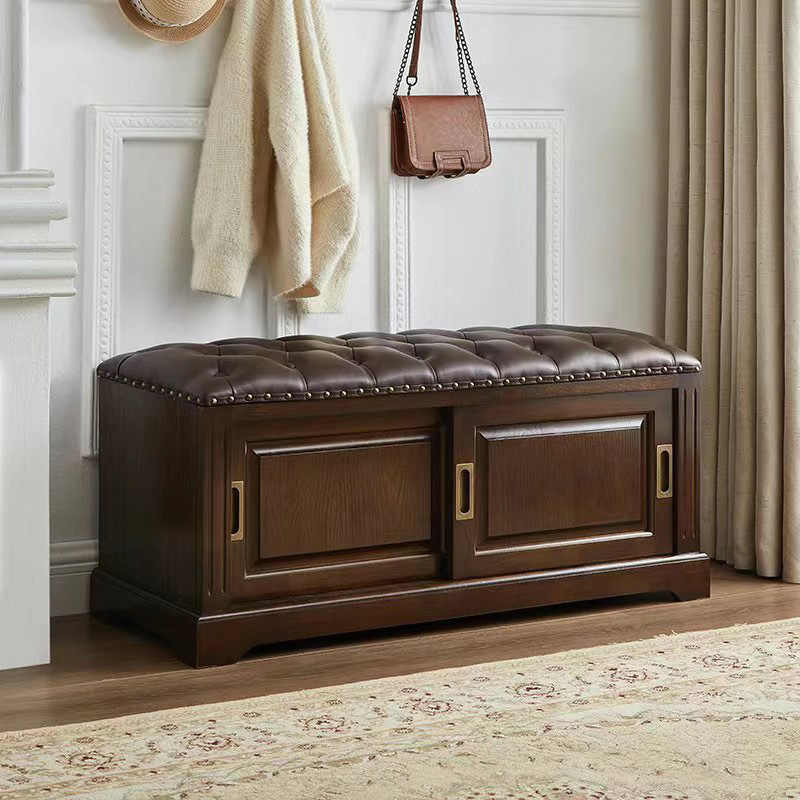 Taburete de cambio de zapatos de madera maciza americana, zapatero, zapatero, sala de estar doméstica de estilo europeo, en la puerta, taburete de zapatos, taburete de almacenamiento multifuncional