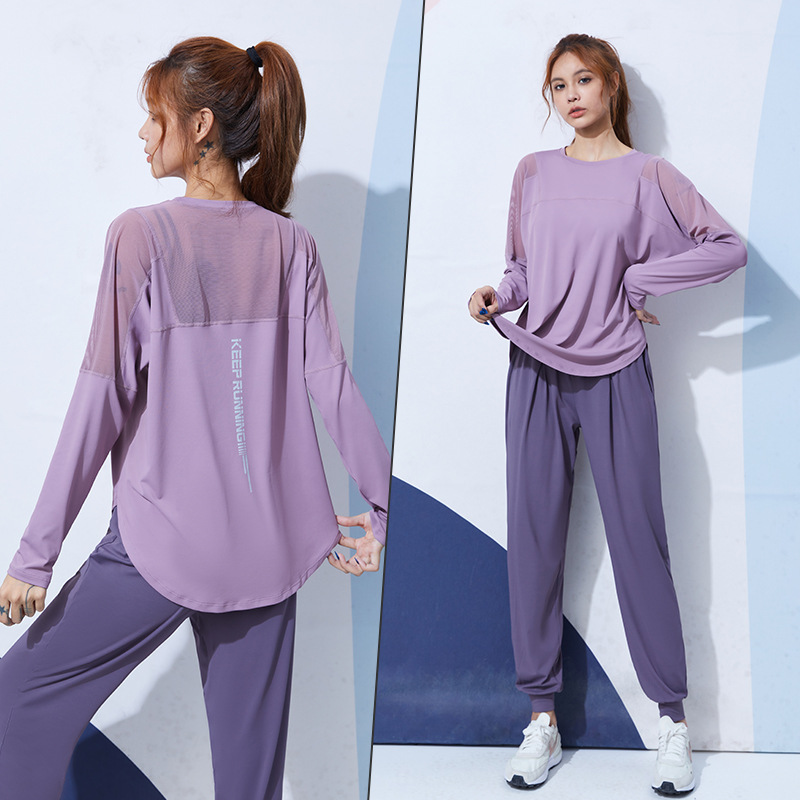 Sports Suit for Women in Spring and Summer, Short-Sleeved, Loose, Slimming, Fitness Training, Morning Running, Pilates, Advanced Yoga Wear