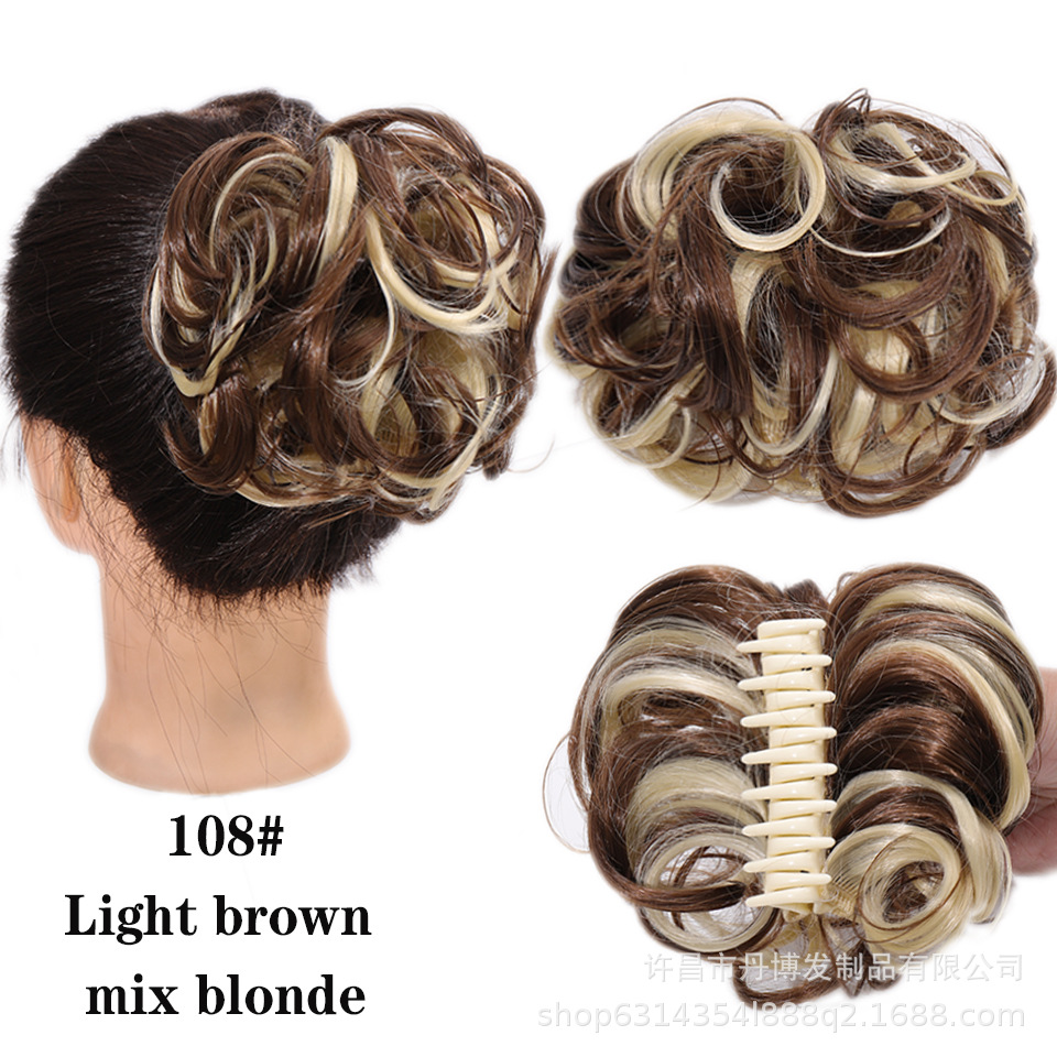 Fábrica al por mayor de fibra química Peluca de las mujeres corto desordenado mullido barba larga clip de pelo bollo pelo bolsa cola de caballo