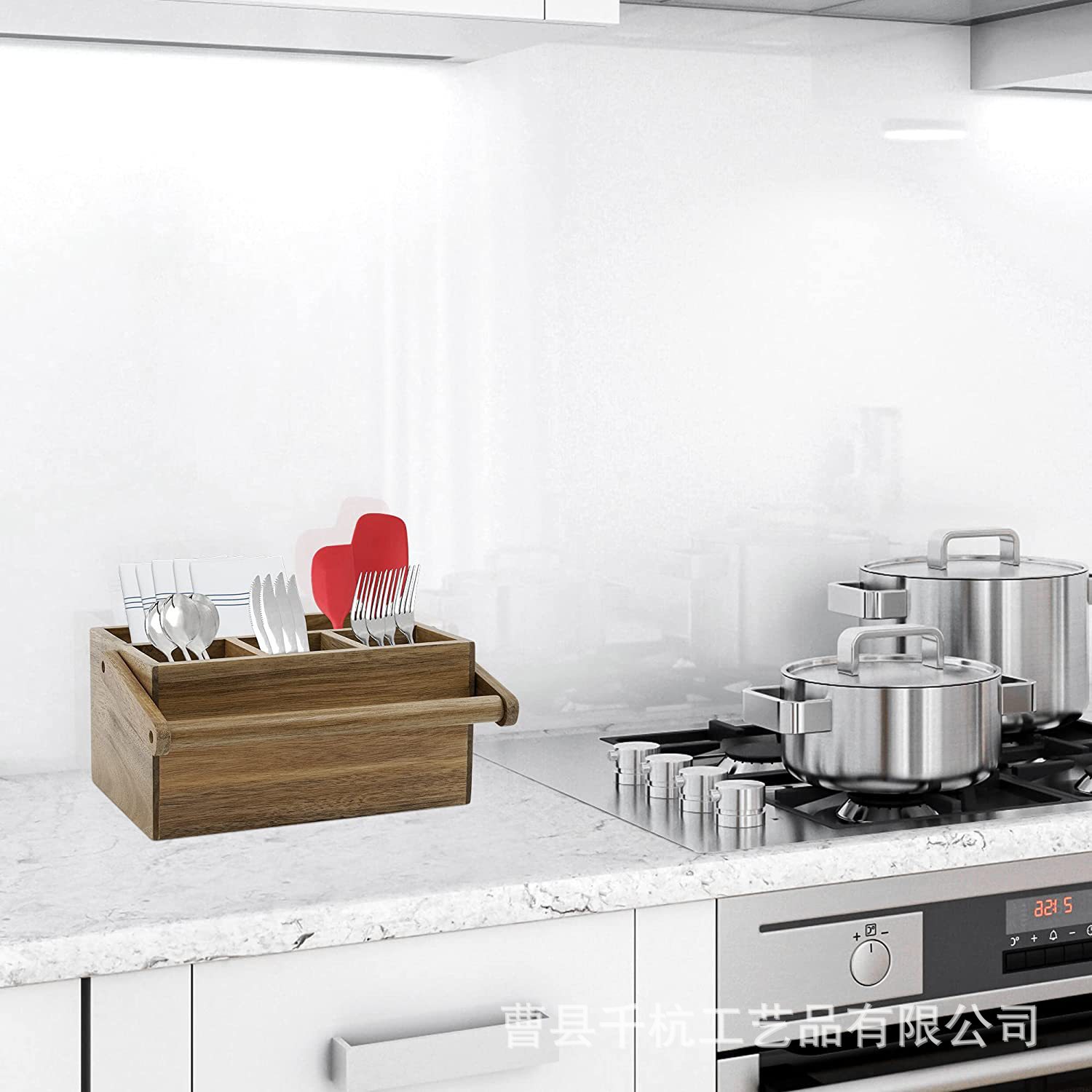 Estante de almacenamiento de vajilla portátil para el hogar de madera maciza con condimentos, palillos, vajilla occidental, caja de almacenamiento de cuchillo y tenedor de madera