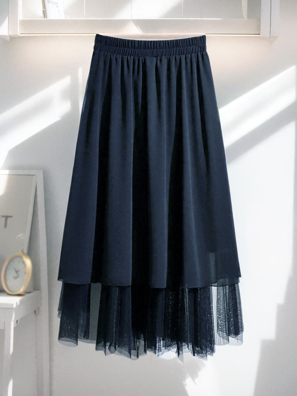60-150kg Plus Size Mesh Splicing Skirt 2025 Spring New Fat Girl High Waist a Line Mid-Length Style