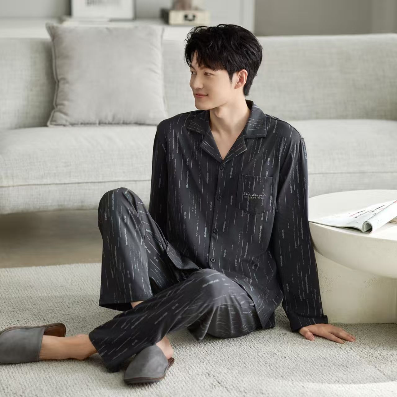 加大款秋冬纯棉睡衣男士纯棉长袖长裤宽松休闲大码家居服套装