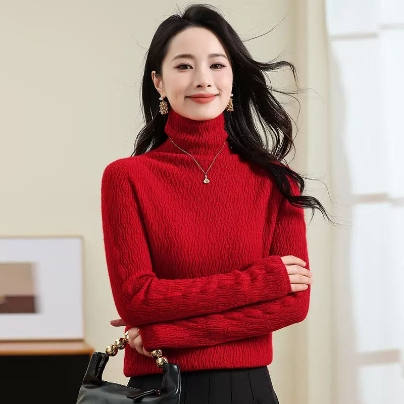 2024秋冬新款100%纯小山羊绒通勤简约百搭套头高领长袖修身打底衫