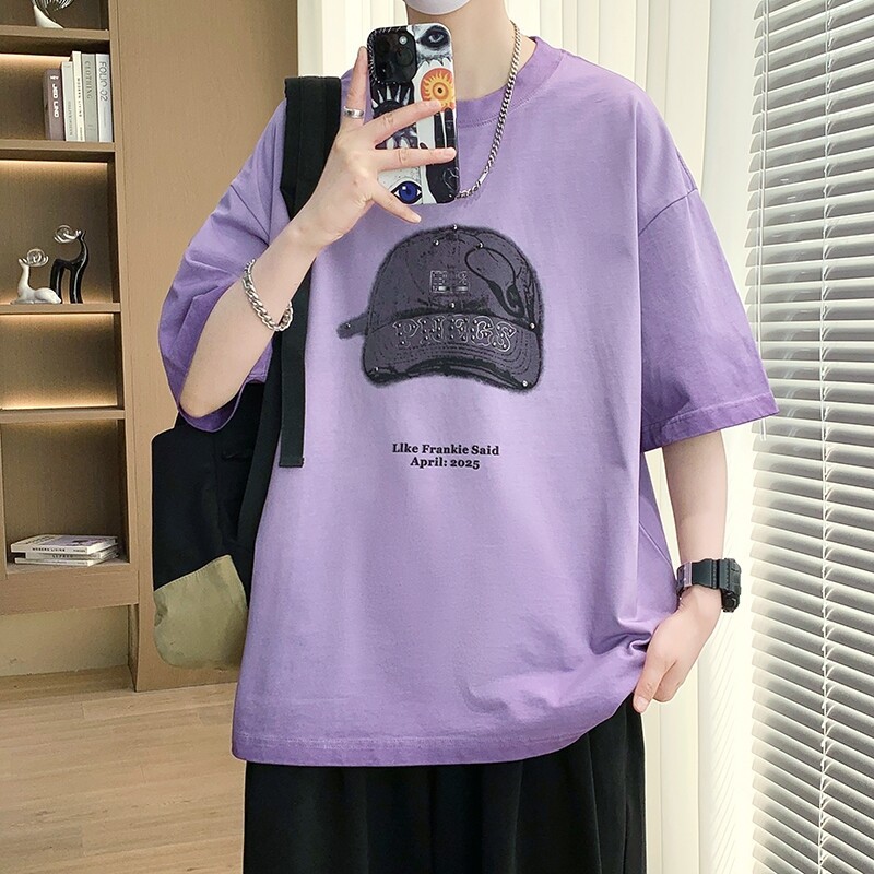 American Trendy Brand Short-Sleeved Summer 2025 New T-Shirt Trendy Loose Printed Half-Sleeved Top Five-Point T-Shirt