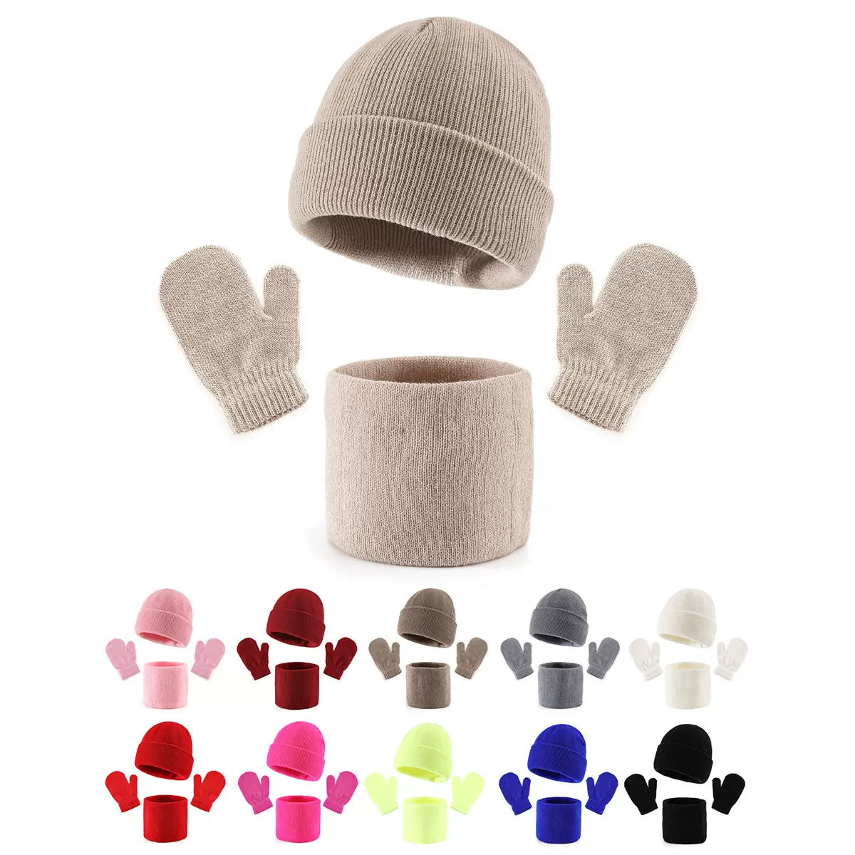 冬季儿童男女宝宝帽子围脖手套户外骑行防寒保暖护耳针织毛线帽子