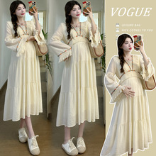 孕妇春装连衣裙2025新款时尚洋气大码宽松国风长裙春秋款孕妇裙子