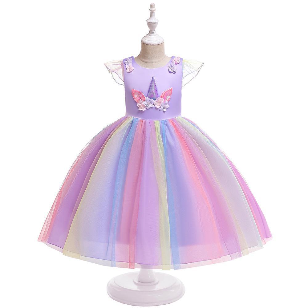INS ropa para niños Comercio exterior Unicornio para niños vestido de arco iris vestido de princesa Festival Traje vestido de princesa