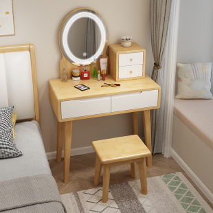 Scandinavian Solid Wood Dressing Table 80cm Small Apartment Bedroom Modern Simple Dressing Table Accessible Luxury Dressing Table Storage Cabinet Integrated