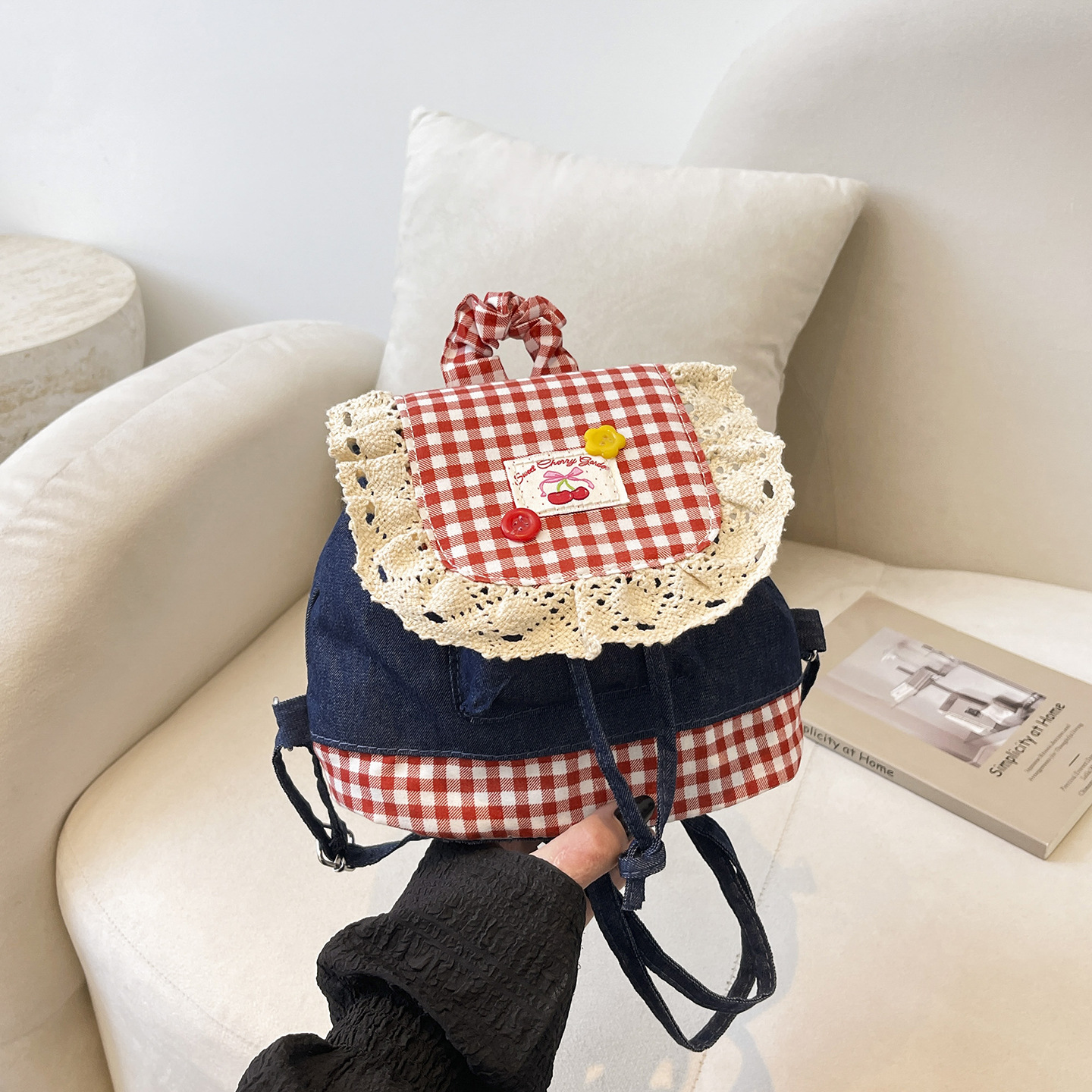 Mochila de lona 2026 nueva moda cuadrada de encaje mochila de hombro portátil bolso de cubo