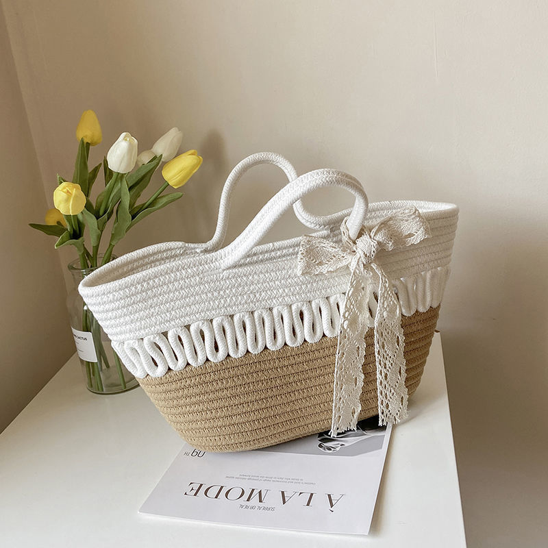 Bags For Women, High-end, Large-capacity Portable Temperament Summer Versatile Fairy Rope Contrasting Color Woven Bag