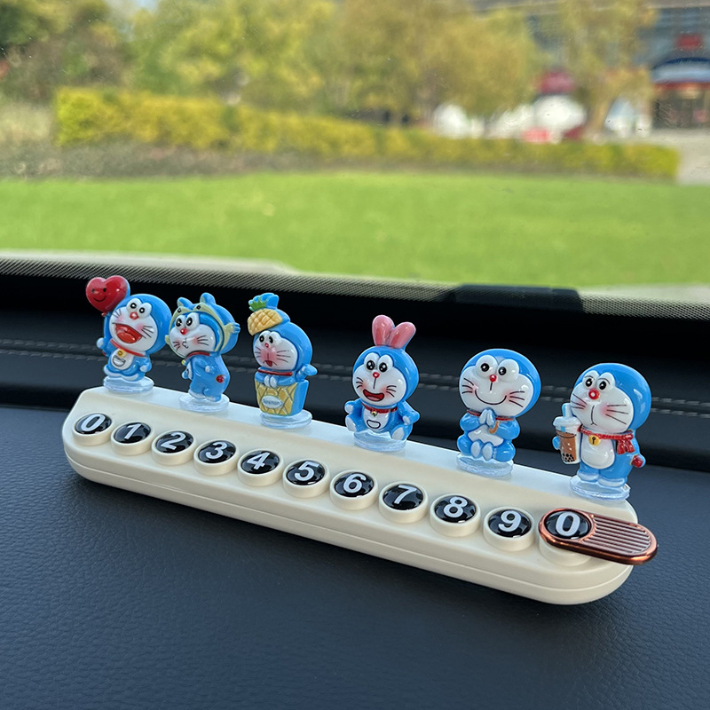 Doraemon Temporary Parking Number Plate Cute Creative Personality Mobile Phone Plate Aromatherapy Car Accessories Ornaments
