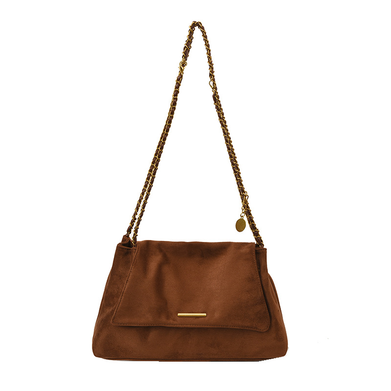 Bolso de hombro para mujer de ante con cadena elegante versátil_voghion.com