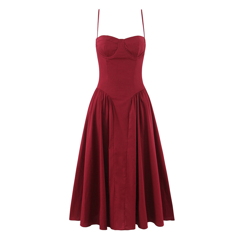 Cross-Border Foreign Trade French-Style Vintage Strapless Backless Elegant Socialite Waist-Cinching Flared Gown Cotton Slip Dress Cross-Border Foreign Trade French-Style Vintage Strapless Backless Elegant Socialite Waist-Cinching Flared Gown Cotton Slip Dress